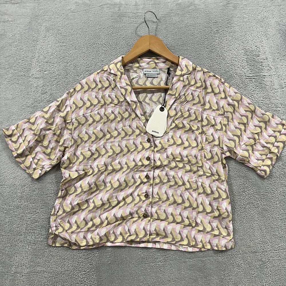 Prana Iguala Top Womens XS Multicolor Willow Retro Geometric Button Up Boho